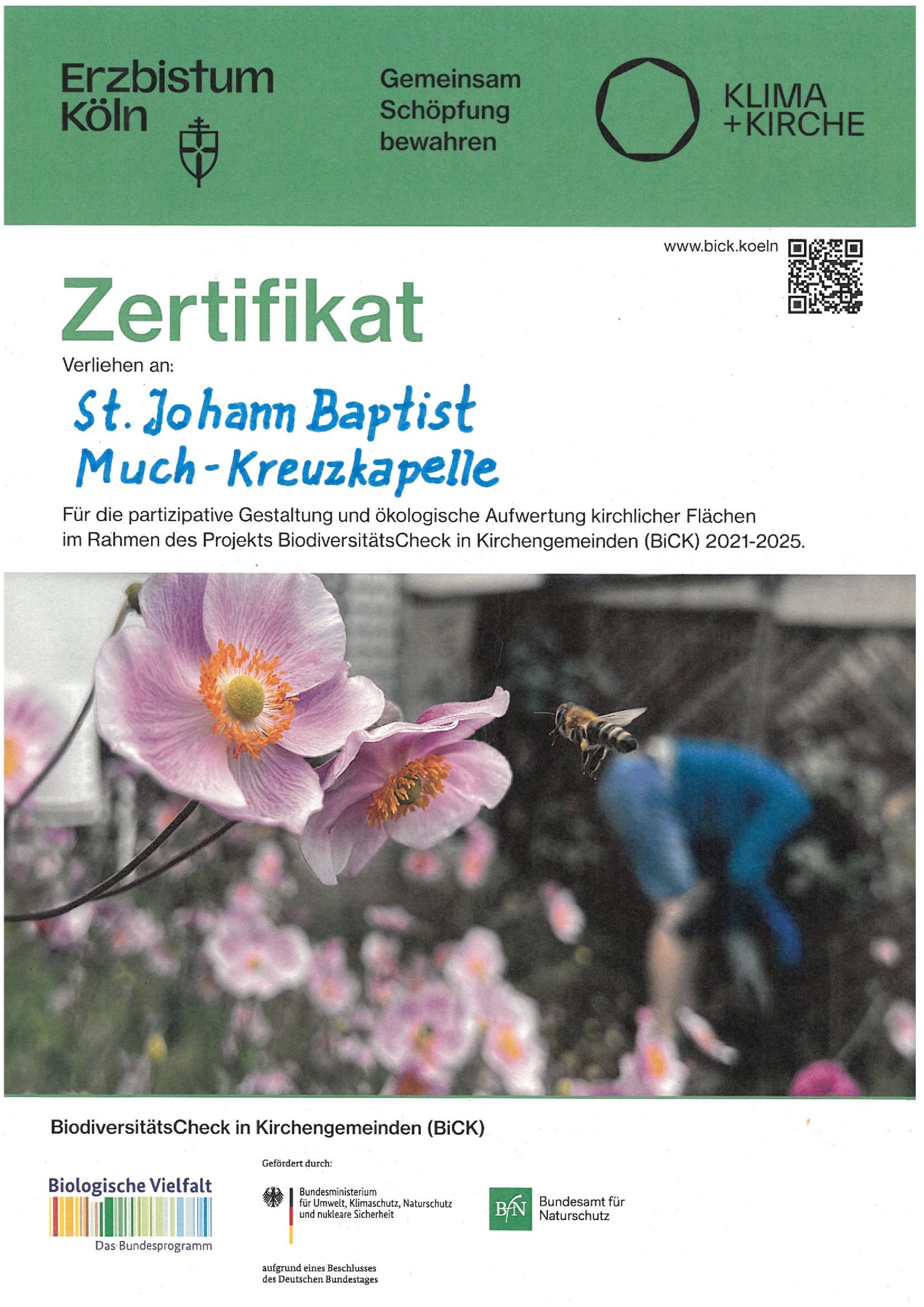 Bibelgarten Zertifikat
